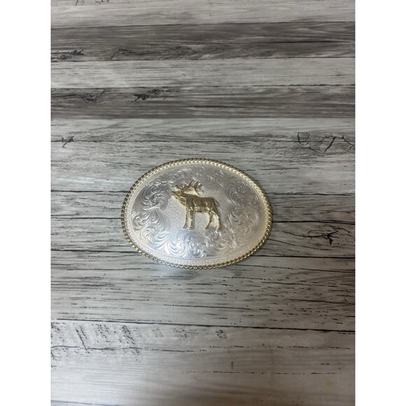 Montana Silversmiths Elk Belt Buckle Oval Western Silver Tone Men’s - Picture 3 of 7